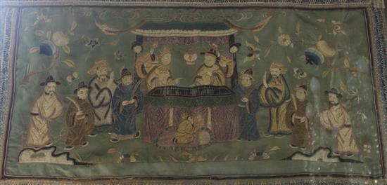 Chinese embroidered silk panel Emperior & Empress